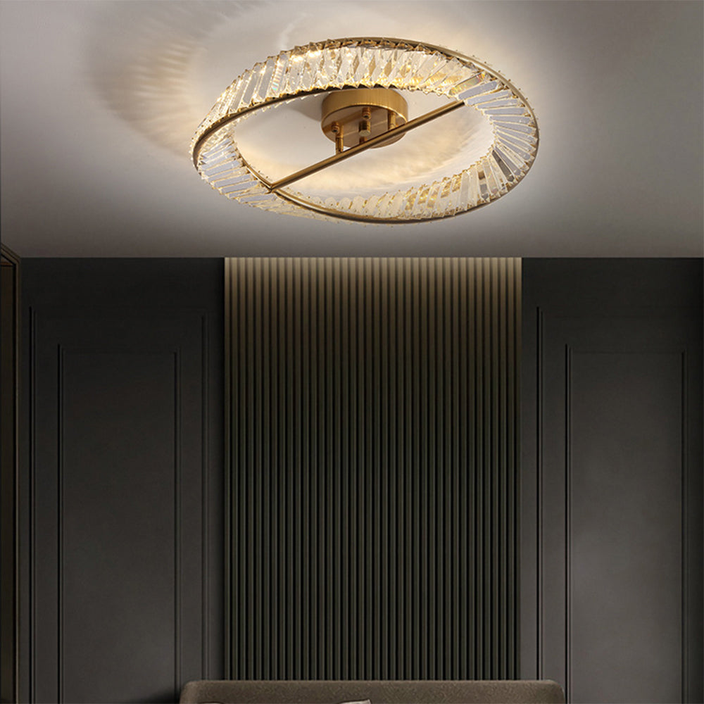 Modern Crystal LED Flush Mount Chandelier with Elegant Faceted Design