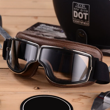 Vintage Leather Motorcycle Goggles with Shatterproof Lenses - RiderEdge