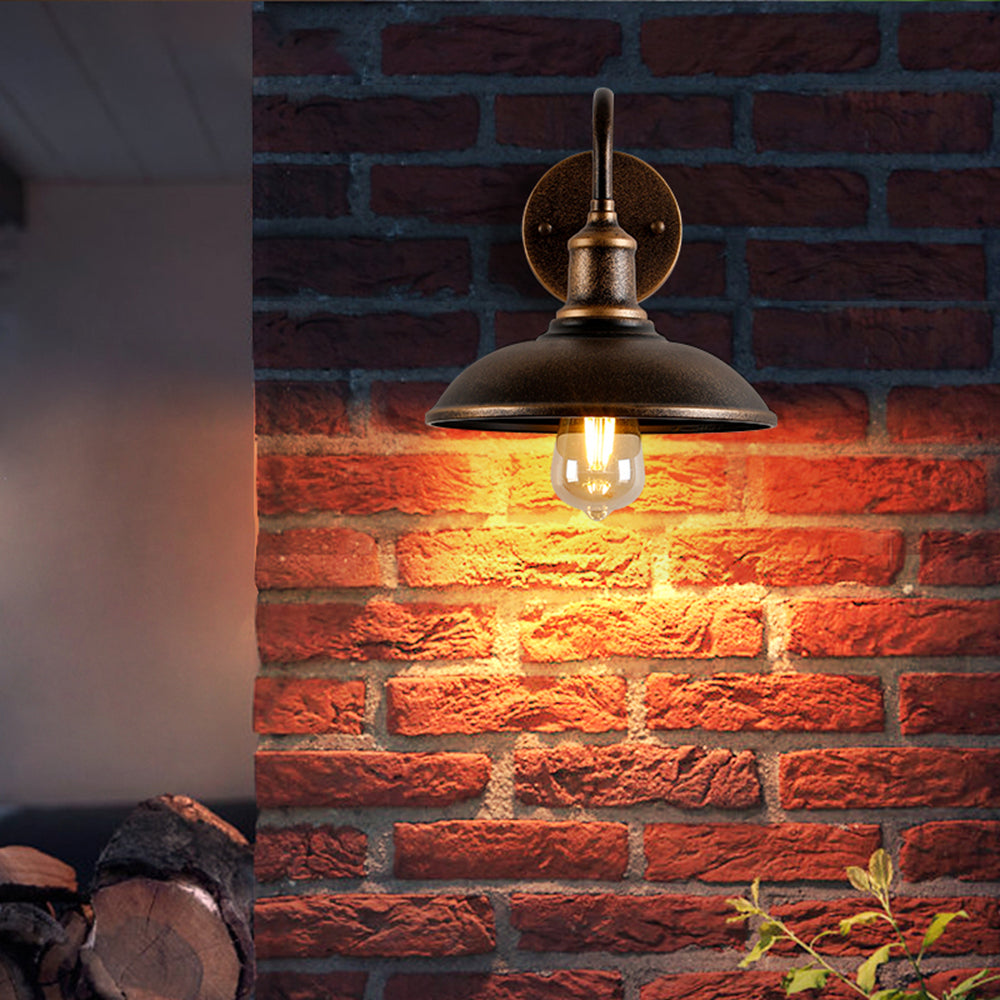 Rustic Industrial Outdoor Wall Sconce - Antique Brass, IP65 Waterproof