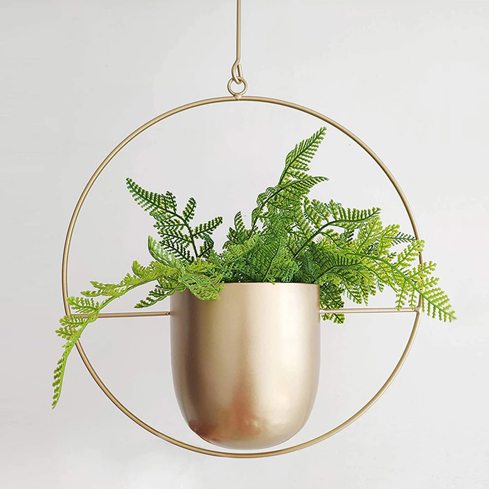 Modern Metal Hanging Planters with Geometric Design