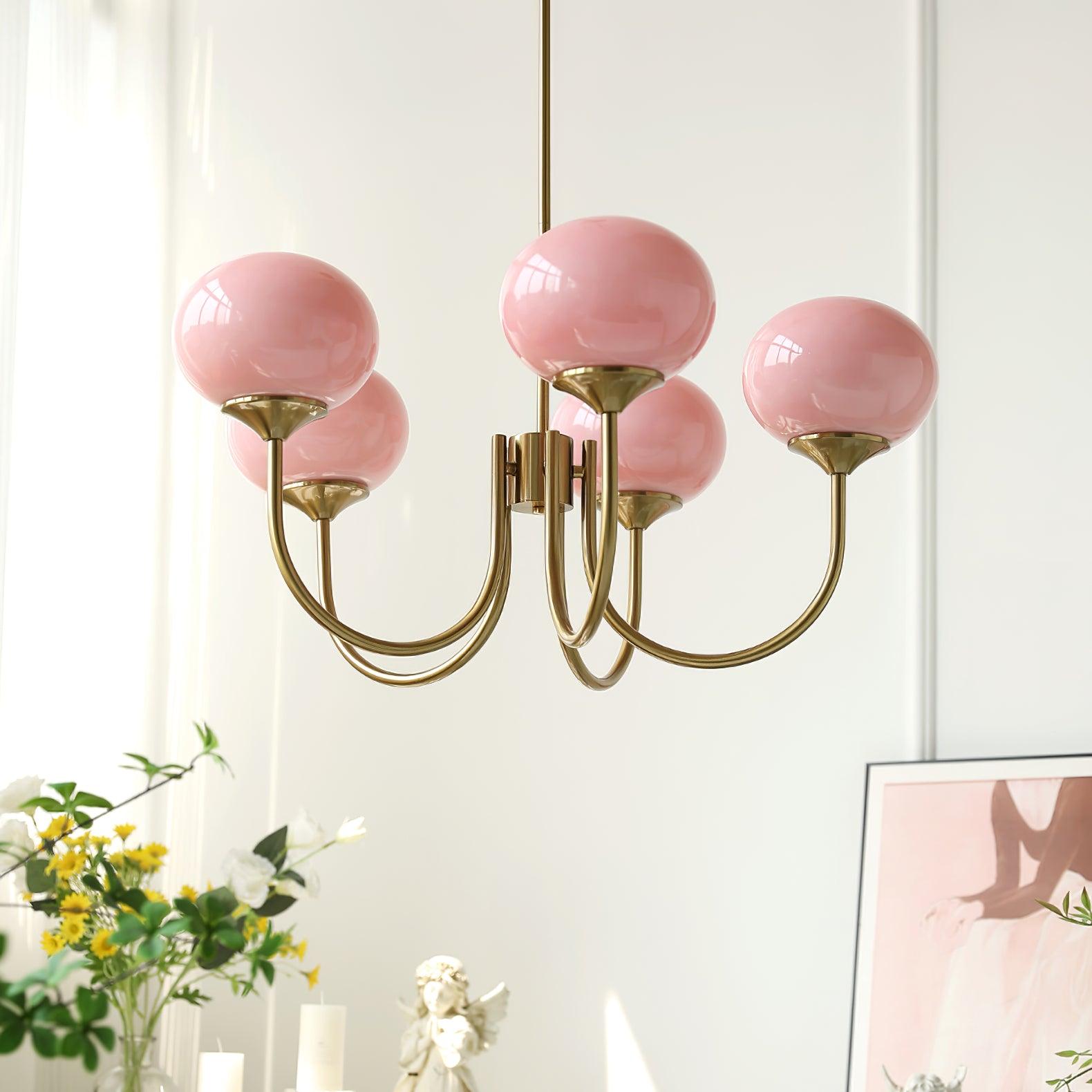 Contemporary Mid-Century Modern Chandelier with Glossy Glass Globes