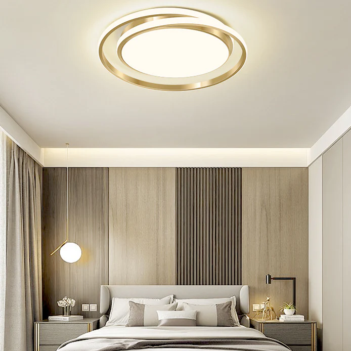 Ceiling Light | Brushed Gold Metal & Matte White Acrylic | Circular Layered Design | Sophisticated Urban Spaces