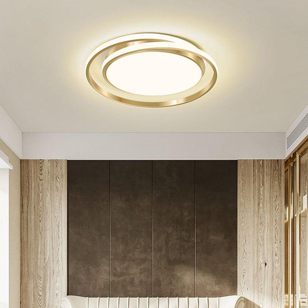 Ceiling Light | Brushed Gold Metal & Matte White Acrylic | Circular Layered Design | Sophisticated Urban Spaces