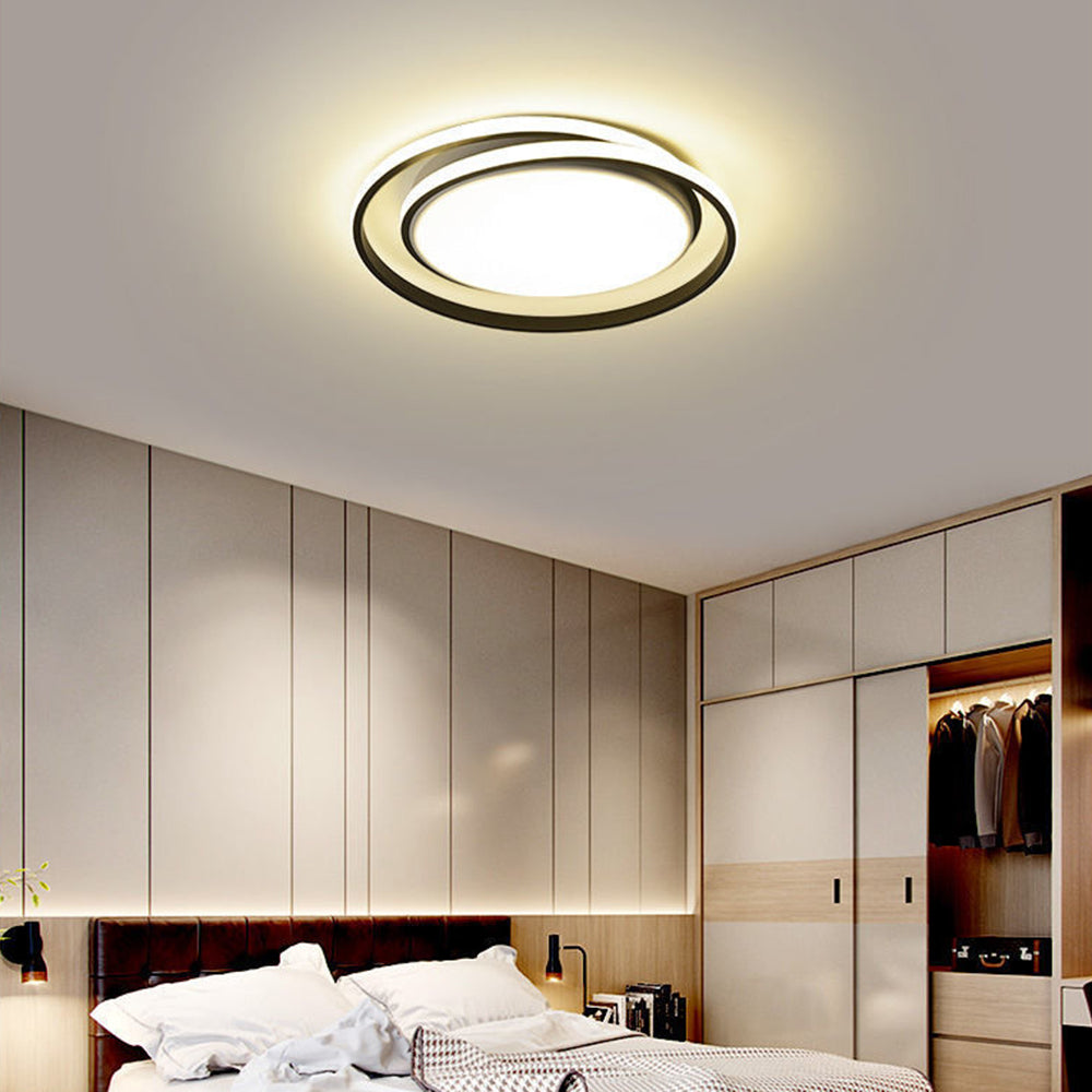 Ceiling Light | Brushed Gold Metal & Matte White Acrylic | Circular Layered Design | Sophisticated Urban Spaces
