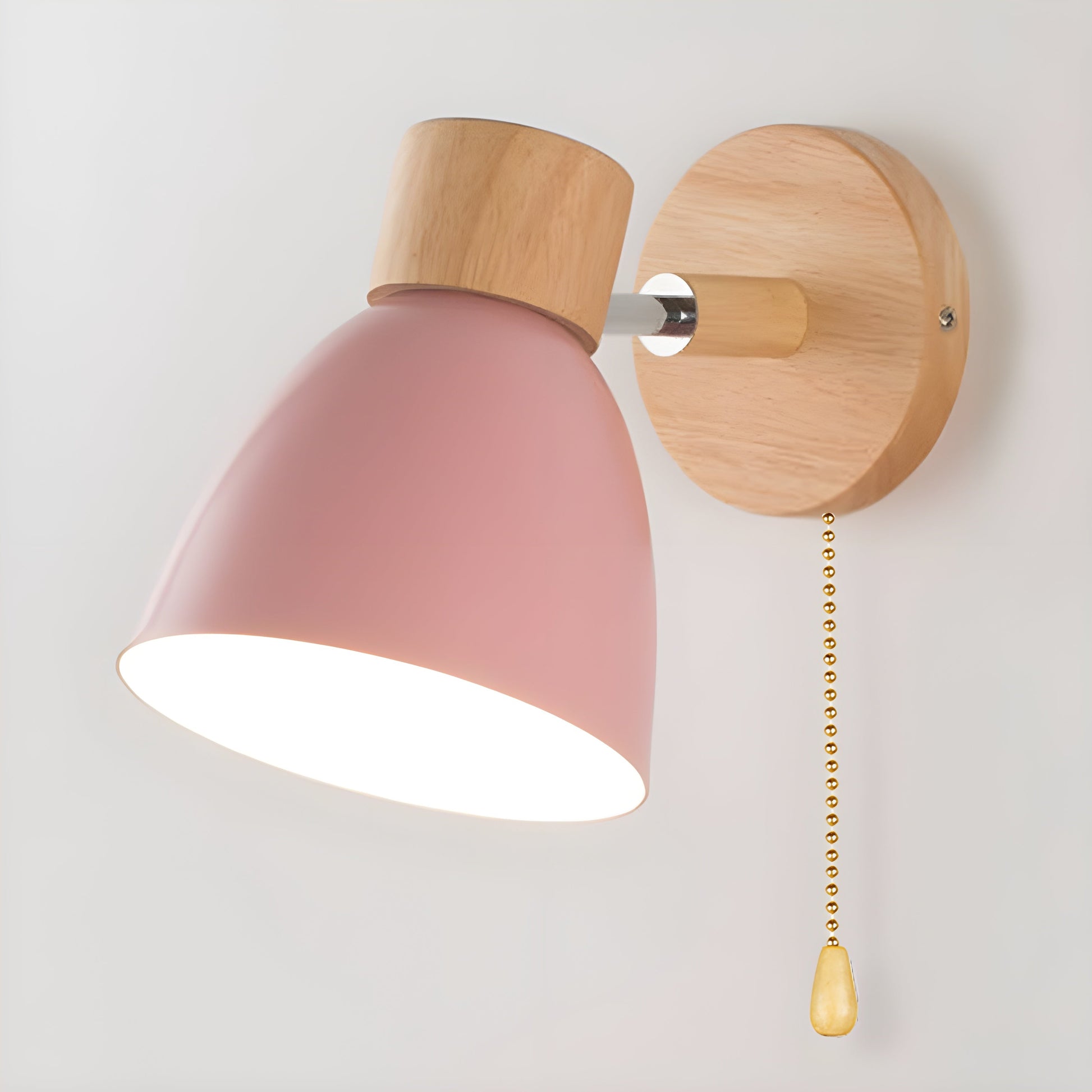 Wall Lamp | Natural Wood & White Matte Finish | Adjustable Shade | Living Room Accent