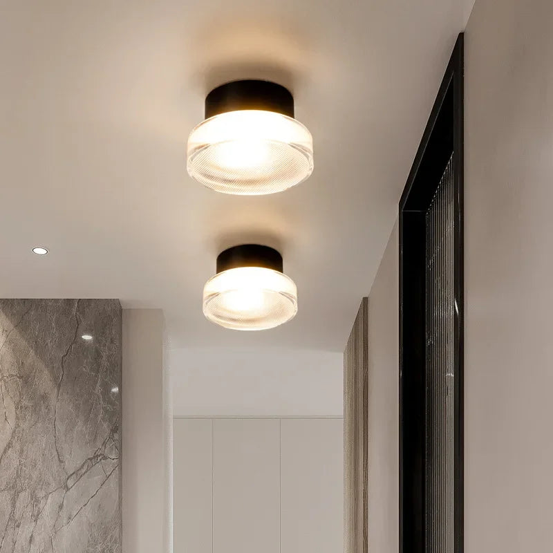 Modern LED Flush Mount Ceiling Light With Ribbed Glass Diffuser