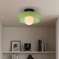 Flush Mount Ceiling Light | Frosted Glass & Matte Black Metal | Amber-Tinted Ring | Living Room Accent