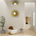 Flush Mount Ceiling Light | Frosted Glass & Matte Black Metal | Amber-Tinted Ring | Living Room Accent