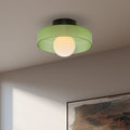 Flush Mount Ceiling Light | Frosted Glass & Matte Black Metal | Amber-Tinted Ring | Living Room Accent