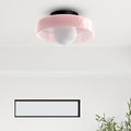 Flush Mount Ceiling Light | Frosted Glass & Matte Black Metal | Amber-Tinted Ring | Living Room Accent