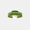 Flush Mount Ceiling Light | Frosted Glass & Matte Black Metal | Amber-Tinted Ring | Living Room Accent