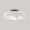 Flush Mount Ceiling Light | Frosted Glass & Matte Black Metal | Amber-Tinted Ring | Living Room Accent