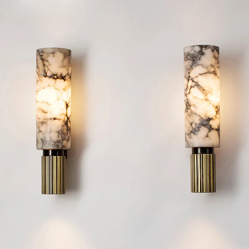 Modern Marble Wall Sconce – Cylindrical Minimalist Design with Ribbed Detail