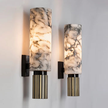 Modern Marble Wall Sconce – Cylindrical Minimalist Design with Ribbed Detail