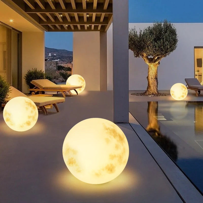 Outdoor Moon-Inspired LED Garden Globe Lamp - USB Rechargeable & Weatherproof