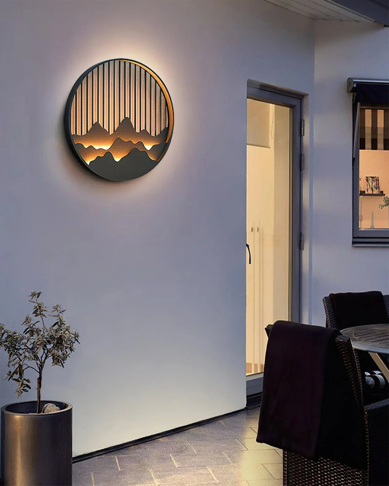 Wall Lamp | Metal & Frosted Glass | Mountain Silhouette Design | Outdoor Retreat Lighting
