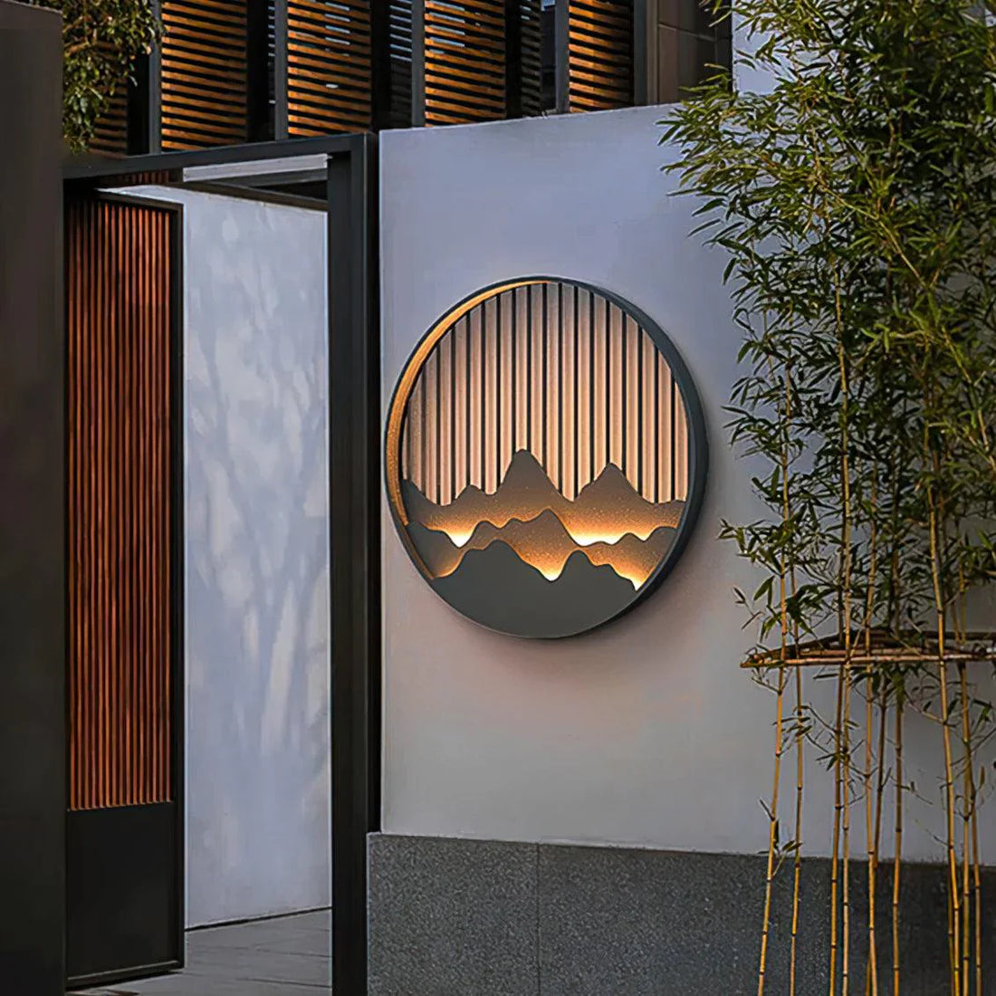 Wall Lamp | Metal & Frosted Glass | Mountain Silhouette Design | Outdoor Retreat Lighting