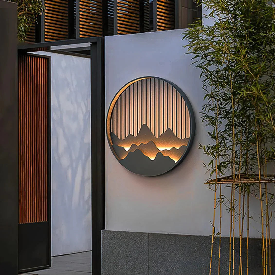 Wall Lamp | Metal & Frosted Glass | Mountain Silhouette Design | Outdoor Retreat Lighting