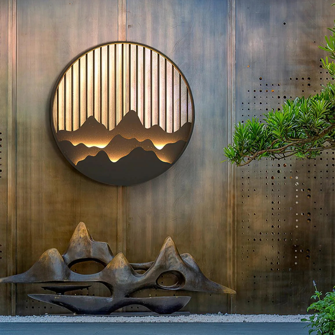 Wall Lamp | Metal & Frosted Glass | Mountain Silhouette Design | Outdoor Retreat Lighting