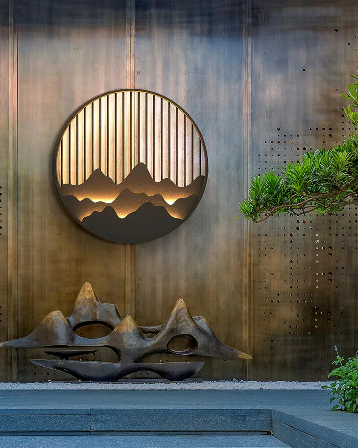 Wall Lamp | Metal & Frosted Glass | Mountain Silhouette Design | Outdoor Retreat Lighting