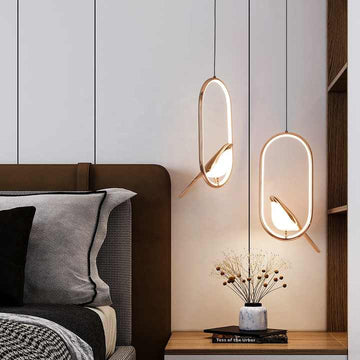 Modern Pendant Light with Golden Bird Accent - Sleek Minimalist Design