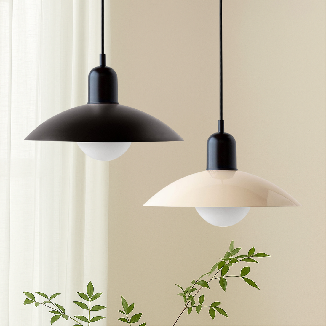 Pendant Lamp | Metal | Wide Dome Shade & Matte Finish | Modern Living Room