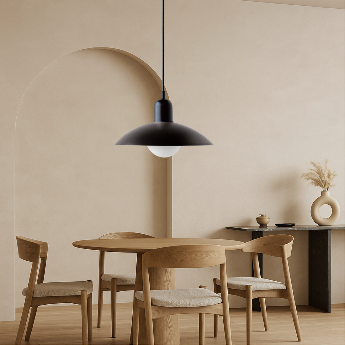 Pendant Lamp | Metal | Wide Dome Shade & Matte Finish | Modern Living Room