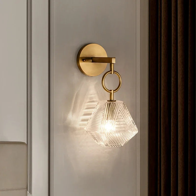 Modern Glass Wall Sconce with Geometric Shade – LED Elegant Art Deco Wall Light