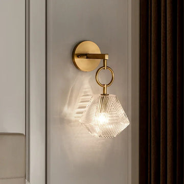 Modern Glass Wall Sconce with Geometric Shade – LED Elegant Art Deco Wall Light