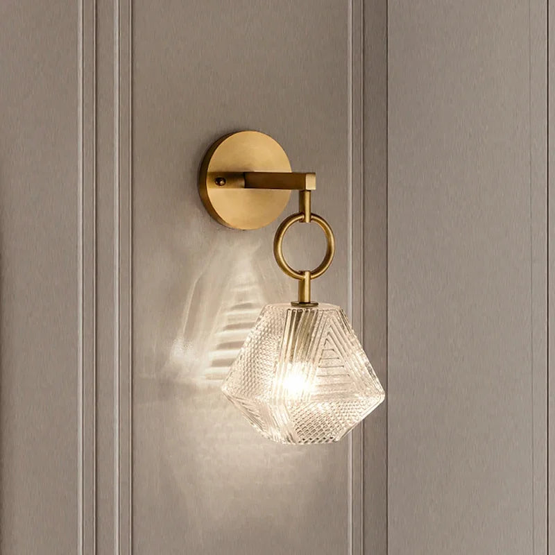 Modern Glass Wall Sconce with Geometric Shade – LED Elegant Art Deco Wall Light