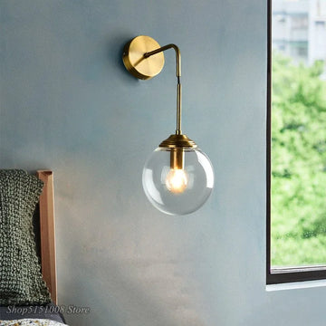 Modern Glass Wall Light – Nordic Style Sconce with Clear Globe and Metal Arm