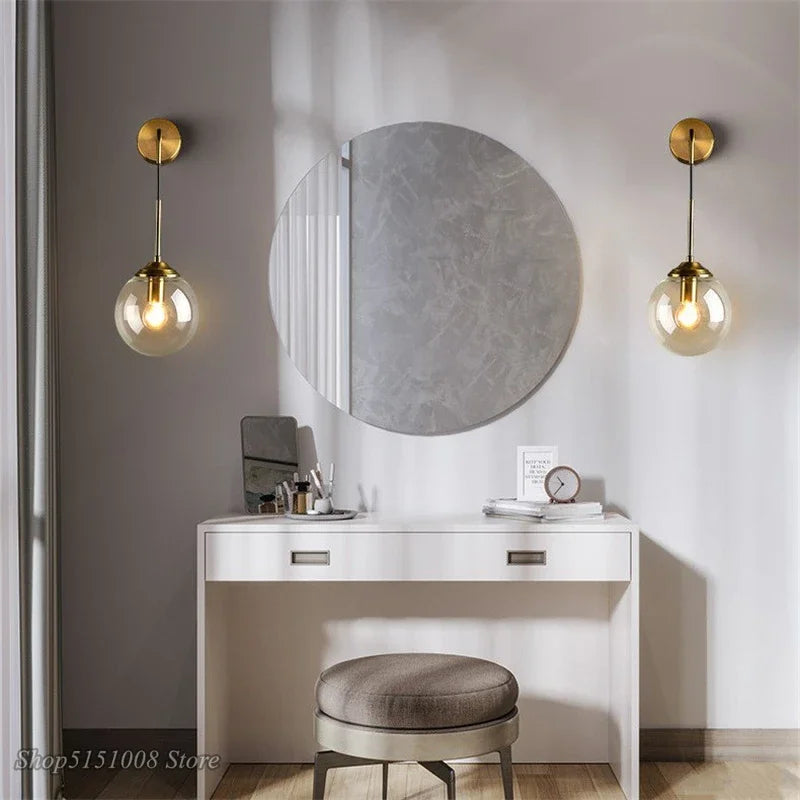 Modern Glass Wall Light – Nordic Style Sconce with Clear Globe and Metal Arm