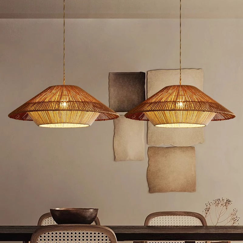 Pendant Light | Bamboo & Textile Cord | Woven Texture | Living Room Ambiance