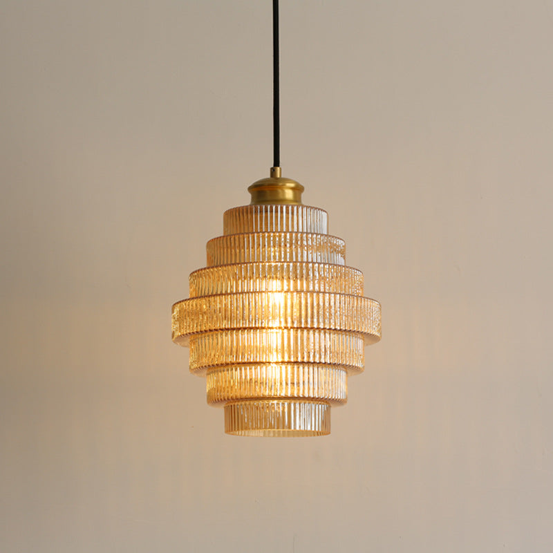 Pendant Light | Ribbed Glass & Brass | Tiered Design | Dining Room Elegance