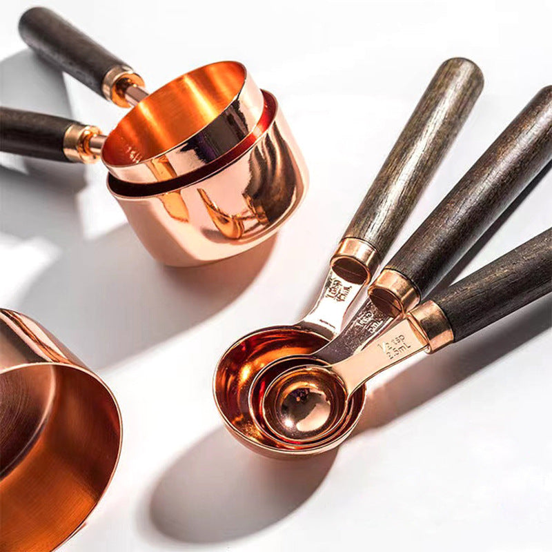 Measuring Set | Solid Oak & Stainless Steel | Ergonomic Handles | Gourmet Kitchen Use