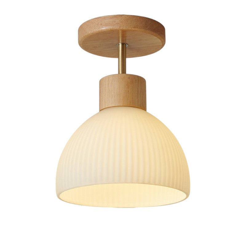 Ceiling Light | Wood & Textured Glass | Ribbed Texture | Living Room Accent