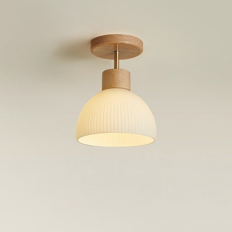 Ceiling Light | Wood & Textured Glass | Ribbed Texture | Living Room Accent