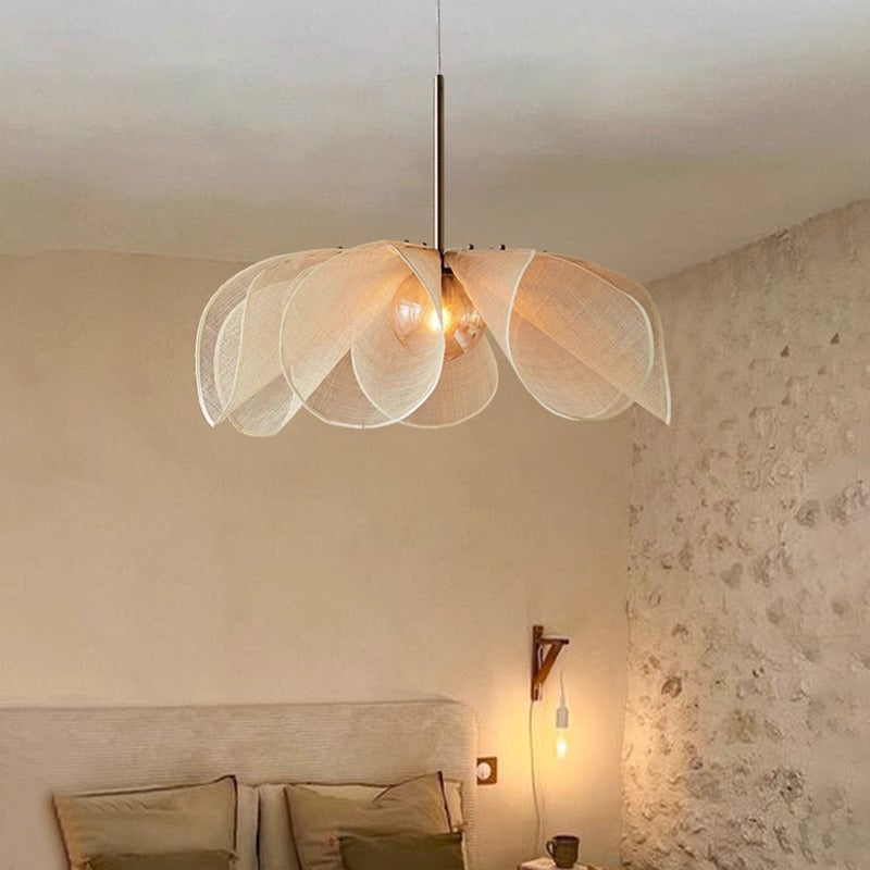 Pendant Light | Linen Fabric & Brushed Metal | Petal-Like Fabric Design | Living Room Accent