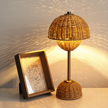 Eco-Friendly Bamboo Rattan Table Lamp with LED Ambient Glow