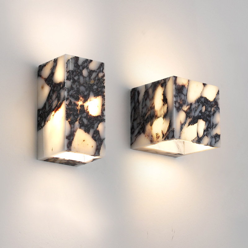 Wall Lamp | Marble & Brushed Metal | Marble Cube Design | Living Room Accent