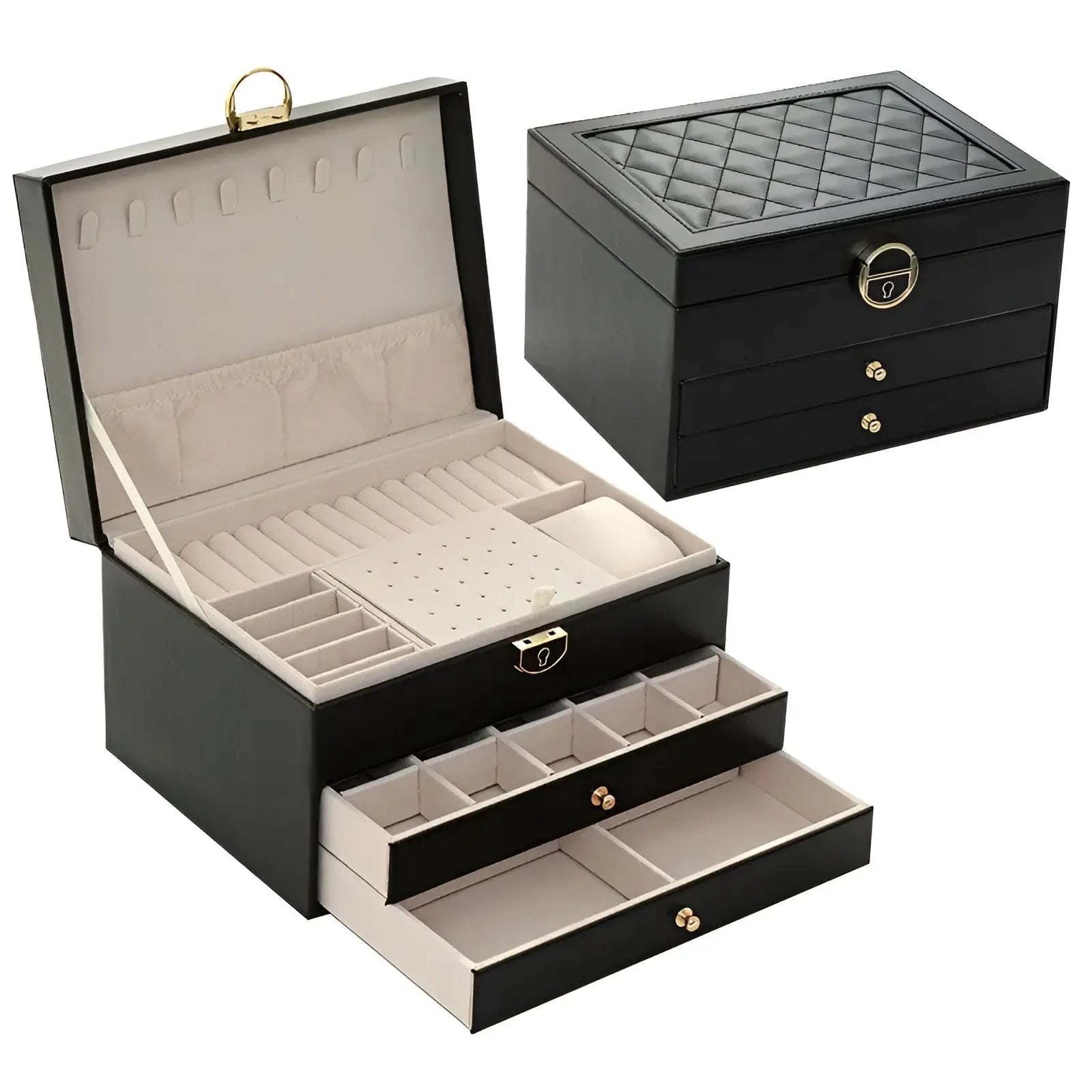 Jewelry Box | PU Leather & Velvet Lining | Multilayer Design | Bedroom Organizer