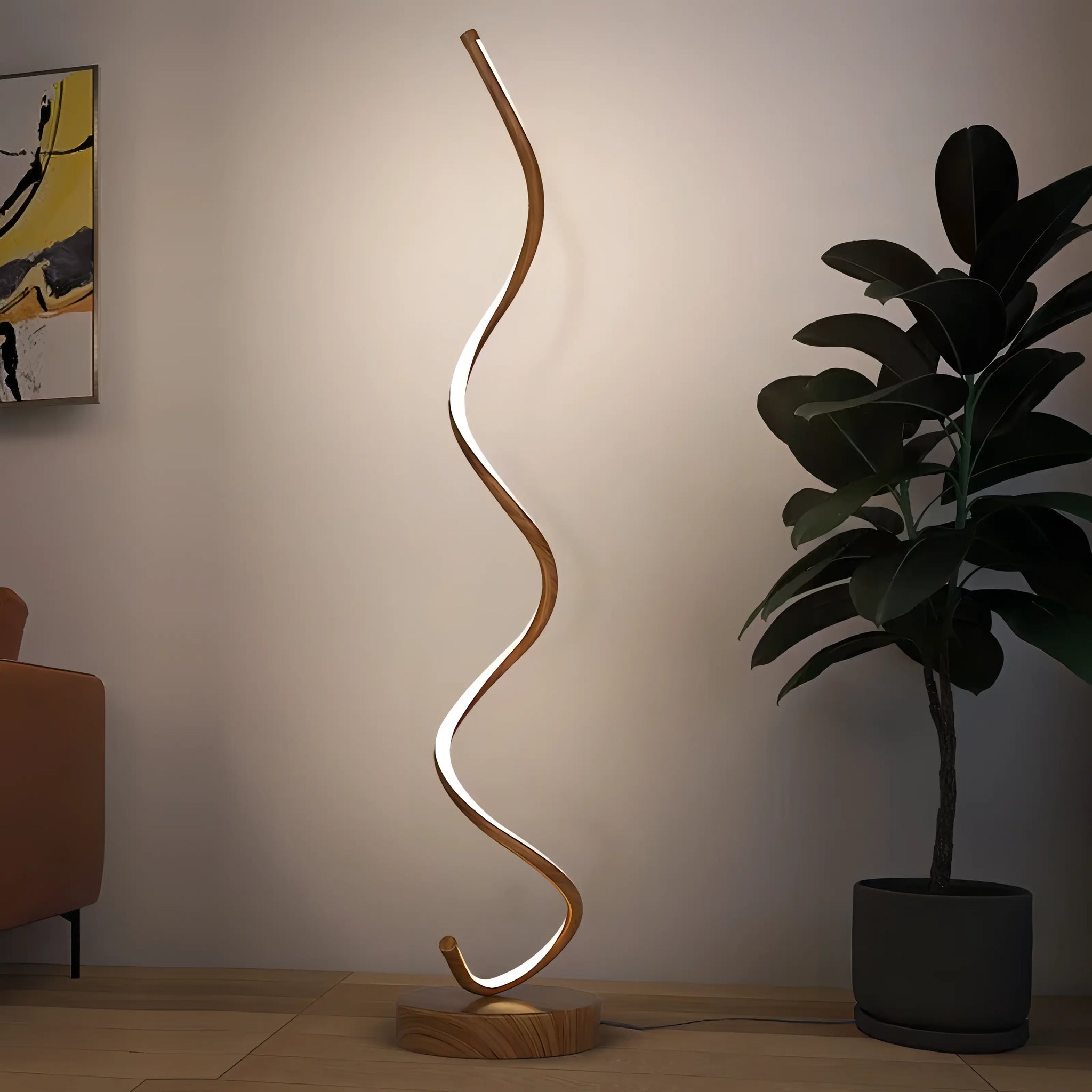 Floor Lamp | Wood & LED | Curved Design | Living Room Accent