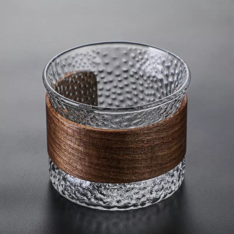 Whisky Tumbler | Glass & Wood | Handmade Textured Surface | Upscale Home Bar