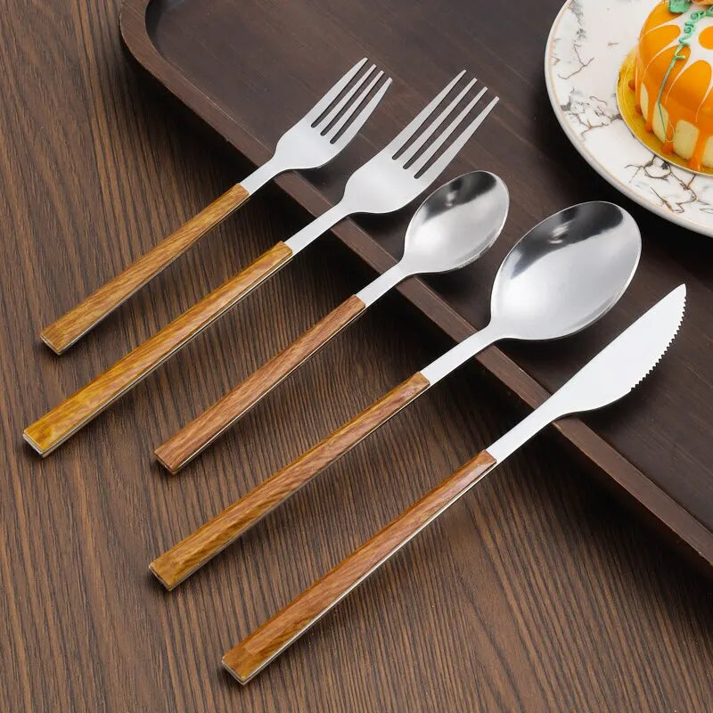 Cutlery Set | Stainless Steel & Wood | Polished Finish & Wooden Handles | Elegant Dining