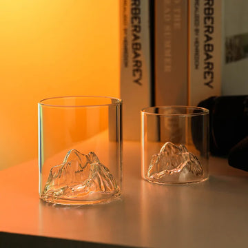 3D Mountain Whiskey Tumbler Glass - Artistic Modern Design for Enthusiasts