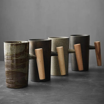 Ceramic Latte Mugs Set of 4 with Earth-Inspired Design and Ergonomic Handle