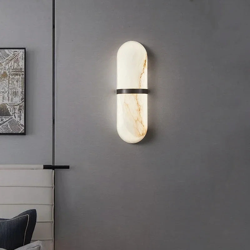 Scandinavian Wall Sconce with Marble Finish – Modern LED Accent Lighting