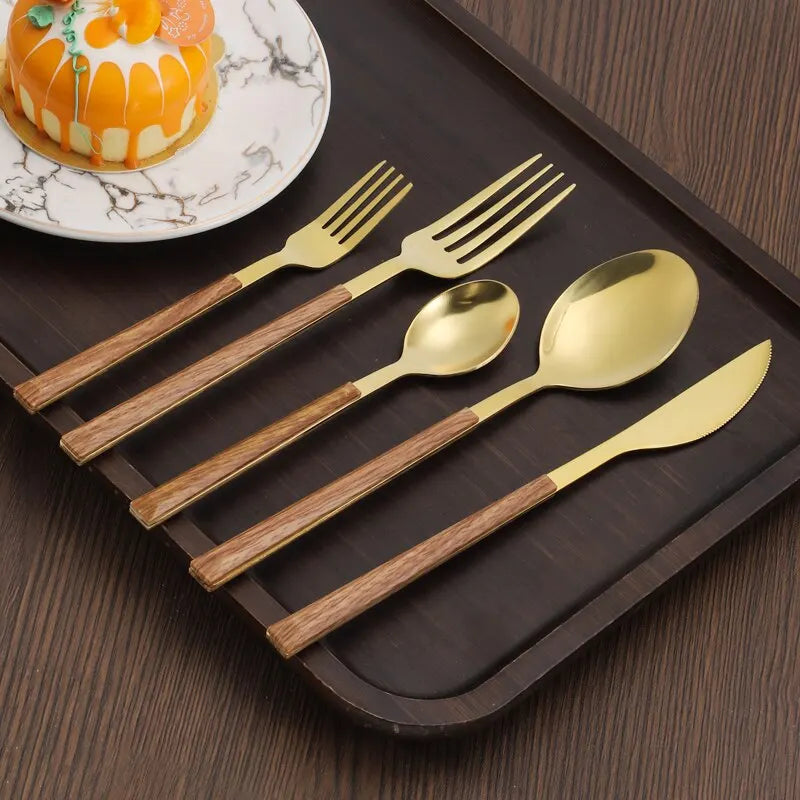 Cutlery Set | Stainless Steel & Wood | Polished Finish & Wooden Handles | Elegant Dining