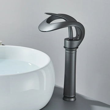 Modern Matte Black Waterfall Bathroom Faucet - Single Handle Vessel Sink Tap