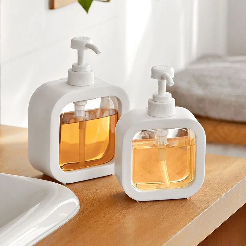Soap Dispenser | Matte Ceramic & Clear Glass | Geometric Square Shape | Bathroom Accessory